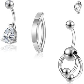 BodyAce 14G Belly Button Hoop Navel Rings, Gold Curved Barbells Silver Belly Clicker for Women, Stainless Steel Christina Piercing Cute Belly Jewelry