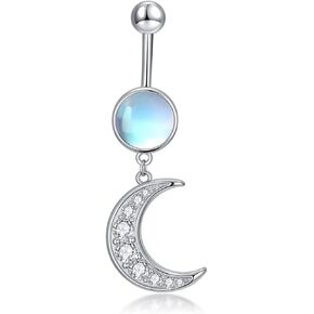 Moon Belly Button Ring 925 Sterling Silver 14G Moon Dangling Navel Piercing Nail Boho Jewelry Gifts for Women