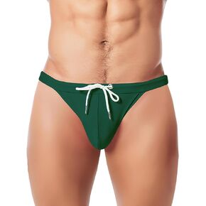 Mens Sexy Low Rise Swimwear Quick Dry Pouch Bulge Enhancing Bikini Swimming Briefs Hot Men Thongs Swimsuit with Drawstring