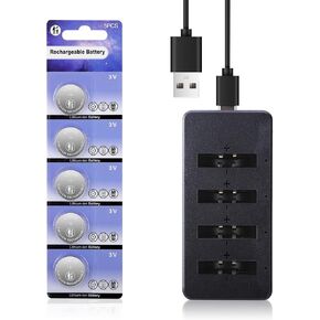 CR2032 Rechargeable Batteries CR2032 3V Lithium-ion Coin Battery with Charger(5 Pack) in Kuwait