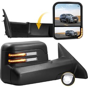 Tow Mirrors for Dodge Ram 1500 (2009-2018), Dodge Ram 2500 3500 (2010-2018) with Turn Signal Power Glass Extendable Towing Mirror Pair Set