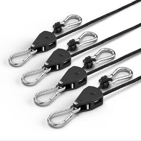 Fondwell 1/8" Rope Tie Downs Ratchet: 4 Pack of Grow Light Hangers Adjustable - Mini Ratchet Straps for Various Hanging and Strapping