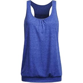 Women's Workout Tops Racerback Loose Fit Yoga Top Round Neck Sleeveless Ruched Tank Top with Baned Bottom