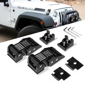 Aluminum Hood Latch Lock Catch Flag Style Compatible with Jeep Wrangler 2007-2017 JK/JKU, 2018-2022 JL/JLU, 2020-2024 Gladiator, 1 Pair
