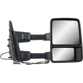 Replacement Driver Left Side Door Towing Mirror Power and Heated Glass with Chrome and Black Cap Amber Turn Signal Light Manual Fold and Telescope for 99-16 Ford F-250 350 450 550