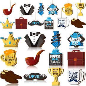 24 PCS Apathers Day Wooden Hanging Olments Happy Foder's Wood Decoration Dad Wooden Hanging Day Beend's Head Tags Ebellishments for Men Birthday Party Tree Decor