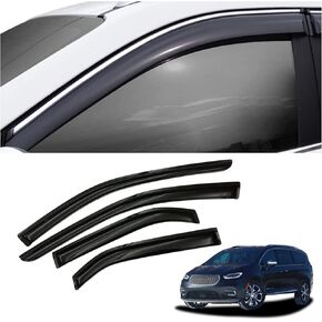 4 قطع الشريط على ملحقات أمطار متينة ملائمة لعام 2017 2018 2019 2021 2022 Chrysler Pacifica ، Deplectors Windows ، Windows Bositors (Smoke Black) 94207