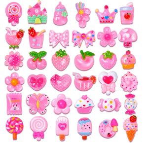 36pcs Bling Pink Shoe Charms for Girls Women, Resin Shoe Decorations Charms for Sandals and Shoes, Accessories Shoe Charms Pack Party Favors Birthday Gifts