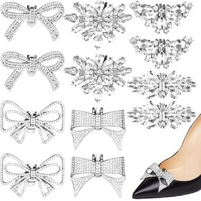 12 Pcs Rhinestone Shoe Clips Decorative Bow Shoe Buckle Detachable Rhinestone Crystal Shoe Buckle Clips Wedding Bow Shoe Clips Sparkling Heels Shoe Charms Bridal for Women Shoes Hat Bag