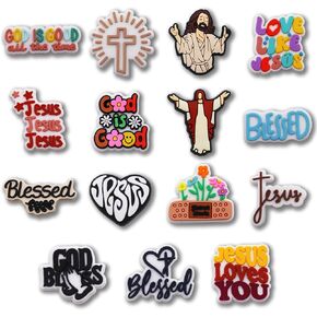 15 Pcs Jesus Shoe Charms, Fun and Cute Charms For Kids, Shoe Decoration Charms Accessories, Church Party Christmas Birthday Gift, Jesus Christ My Lord And Savior, Romans 12:12
