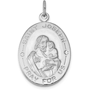 Solid 925 Sterling Silver Catholic Patron Saint Joseph Pendant Charm Medal - 35mm x 21mm
