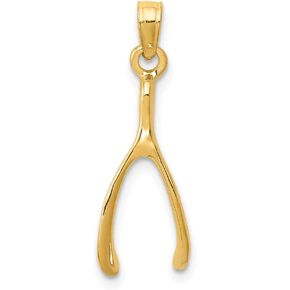 Solid 14k Yellow Gold Wishbone Pendant Charm - 20mm x 7mm
