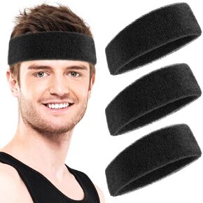 3Pcs Sweatbands Sports Headbands, Moisture Wicking Cotton Headband for Men & Women, Workout Headbands for Tennis, Basketball, Running, Gym - Sweat Band