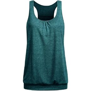 Women's Workout Tops Racerback Loose Fit Yoga Top Round Neck Sleeveless Ruched Tank Top with Baned Bottom in Kuwait