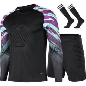 Soccer Goalie Jersey and Shorts Set for Boys,Long Sleeve Goalie Uniform Kit for Kids and Youth
