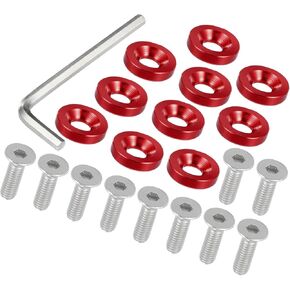 Universal Finishing Countersunk Fender Bumper Washers, Gasket Screw Engine Bay Fastener Kit for Car Motorcycle Mechanical RC Parts, M6, Durable, Aluminum Alloy, Red, 1 Set Stable