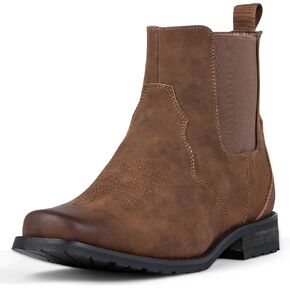 J's.o.l.e Western Cowboy Boots for Men Square Toe Chelsea Boots Ankle Mens Boots Slip On Casual Dress Shoes Brown