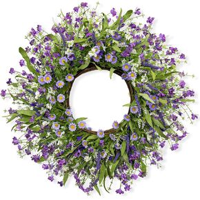 22 Inches Summer Wreaths for Front Door Summer Wreath Purple Wreath with Purple Flowers Daisy Lavender for Window Front Porch Wall Indoor Outside Decoration