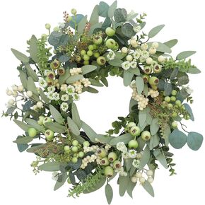 Wreath for Front Door 20 inch Spring Summer Eucalyptus Wreaths with Purely Handmade,Big Berries,Eucalyptus Leaves,Mixed Berries for Home Farmhouse, Outdoor, Porch, Wall Window Decor All Year Round