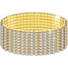 Kucheed 2PCS Rhinestone Stretch Bracelets, Twinkle Diamond Tennis Bangle, Silver Crystal Sparkling Bridal Stackable Bracelet Jewelry, Bling Shining Wedding Party Elastic Band Bracelet for Women