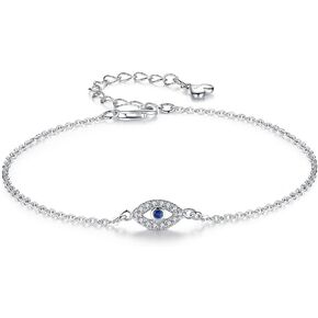 Hamsa Evil Eye Bracelet 925 Sterling Silver Cubic Zirconia Anklet for Women chain قابل للتعديل 6.3in+1.6in