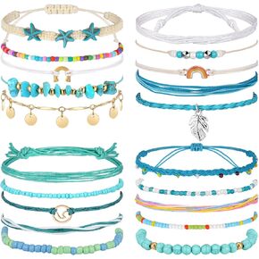 20 PCS Beach Beach Canle Bracelets for Women Boho pooho turquoise Anclets applable wave rope rope carelet charm charm beach jewelry multilayer chain for women ، styles styals