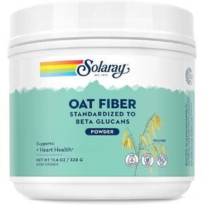 SOLARAY Oat Fiber - Soluble Fiber Supplement Powder - Standardized to Beta Glucans for Heart Health Support - Unflavored, Gluten Free, Vegan, 60 Day Guarantee, Lab Verified - 30 Servings, 11.6oz