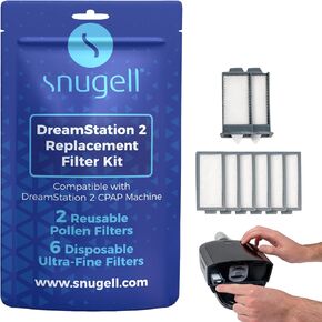 Dreamstation 2 Filter Kit by Snugell® | Includes 2 Reusable Pollen Filters and 6 Disposble Ultra-fine Filters | Universal Replacement Filters for Respironics DreamStation 2 CPAP Machine