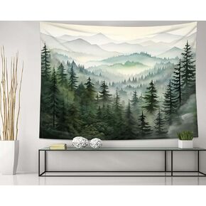 QGHOT Misty Forest Tapestry, Nature Mountain Tapestry Wall Hanging Watercolor Landscape Wall Tapestries for Bedroom Aesthetic Men Living Room Sage Green Wall Art Home Decor Gift 59.1"x51.2"