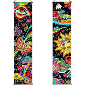 Tiamon 2 Pcs Mushroom Tapestry Banner Hippie Wall Decoration Eyes Sun Room Wall Hanging Floral Colorful Abstract Mushroom Backdrop Background for Home Room Bedroom Aesthetic Decor
