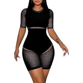 امرأة مثيرة انظر من خلال شبكة قصيرة الأكمام نادي bodycon هذيان قطعة واحدة بذلة