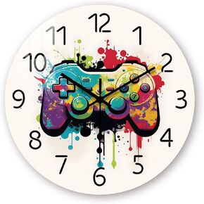 Blue Wall-Clocks for Living Room Decor - Gaming Kids Clocks Wall Battery Operated - 14 Inch Round Glass Decorative Wall Clock Non Ticking