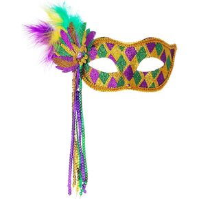 قناع Mardi Gras مع الريش للنساء ، تنكر الكرنفالات في البند