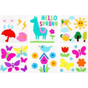 6 Sheets Spring Window Gel Clings, Double Sided Jelly Stickers for Windows, Mirrors, Refrigerators, Home, Office, School Decor & Holiday Party Gift, TPR Material (Spring)