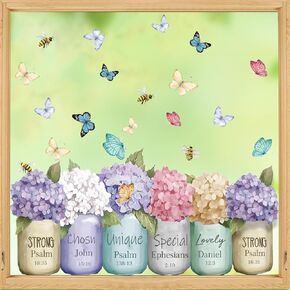 Horaldaily 40 PCS Spring Window Cling Sticker, Mason Jars Butterfly Flower Home Party Supplies Shop Window Glass Display Decoration