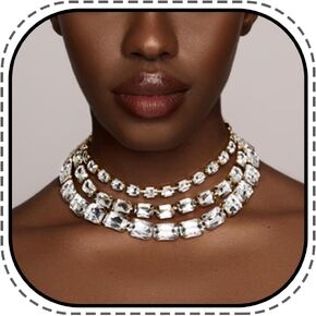 JONKY Square Crystal Choker Triple Layer Necklace Bridal Chain for Women