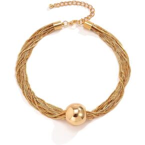 Yooestores82 14K الذهب مكتنزة حبة القلادة قلادة قابلة للتعديل للنساء ، سلاسل بوهيميا العصرية عبارة عن مجوهر