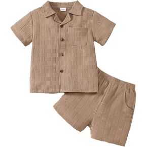 Little Boy Summer Clothes Short Sleeve Button Down Shirts + Shorts Beach Vacation Outfits