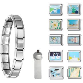 Handmade DIY Italian Module Charm Bracelet for Women Men - Vintage Y2k Stainless Steel Flower Bracelet Jewelry Gifts