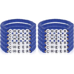 Cheer Gifts Bulk for Adult, 12Pcs Cheerleading Clay Beaded Bracelet, Stackable Friendship Bracelets Charm Bracelets Cheer Team Gifts Blue