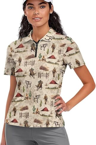 Biyejit Women's Golf Shirts Short Sleeve Quarter Zip Workout Tops for Women Moisture Wicking Quick-Drying Polo Shirts in Kuwait