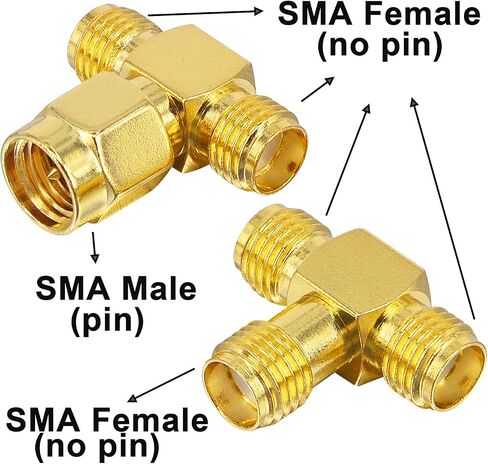 Boobrie SMA Splitter Adapter SMA Female to Dual SMA Female Triple Tee Connector Splitter Antenna SMA 2-Way Converter for WiFi Aerial FPV Drone Radio Baofeng Yaesu Camera Pack of 2 in Kuwait