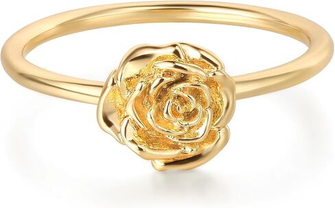 Birth Flower Ring for Women 14K Gold Plated Floral Minimalist Stackable Finger Jewelry Birthday Gifts in Saudi Arabia