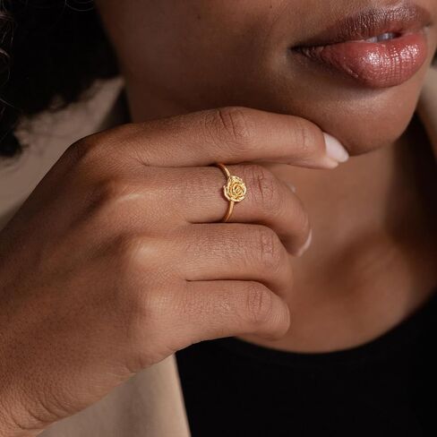 Birth Flower Ring for Women 14K Gold Plated Floral Minimalist Stackable Finger Jewelry Birthday Gifts in Saudi Arabia