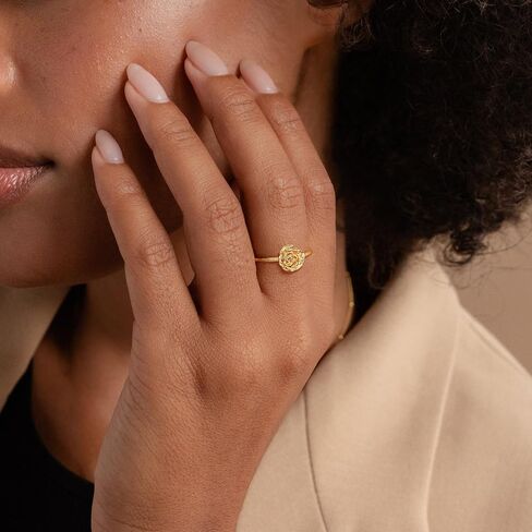 Birth Flower Ring for Women 14K Gold Plated Floral Minimalist Stackable Finger Jewelry Birthday Gifts in Saudi Arabia