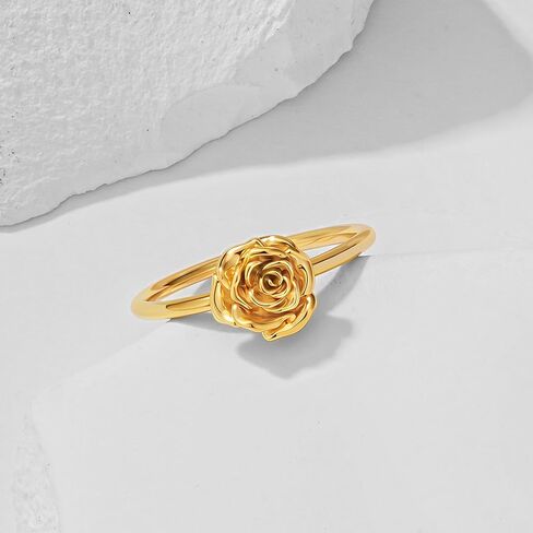 Birth Flower Ring for Women 14K Gold Plated Floral Minimalist Stackable Finger Jewelry Birthday Gifts in Saudi Arabia