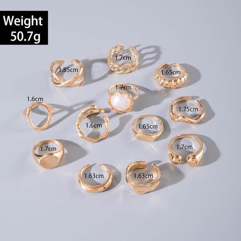 3-12PCS Gold Chunky Rings For Women 14K Gold Plated Stacking Ring Set Open Dome Knuckle Rings Adjustable Chunky Signet Rings Irregular Skeleton Geometric Stacking Ring Set in Kuwait