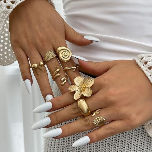 Huasai Gold Chunky Beachy Rings Dainty Seashell Shell Shell Flower Ring Flower Rings Boho قابلة للتكدي in Kuwait