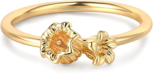 Birth Flower Ring for Women 14K Gold Plated Floral Minimalist Stackable Finger Jewelry Birthday Gifts in Saudi Arabia