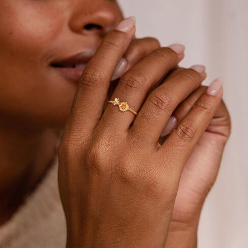 Birth Flower Ring for Women 14K Gold Plated Floral Minimalist Stackable Finger Jewelry Birthday Gifts in Saudi Arabia